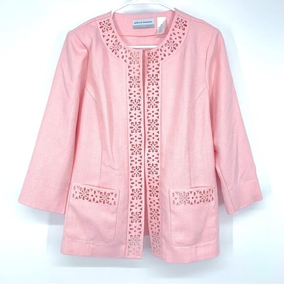 Alfred Dunner Jacket Size 10 Petite Pink Laser Cut Rhinestone Open Front NWOT - Picture 2 of 6